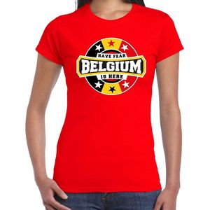 Have fear Belgium is here t-shirt met sterren embleem in de kleuren van de Belgische vlag - rood - dames - Belgie supporter / Belgisch elftal fan shirt / EK / WK / kleding XL