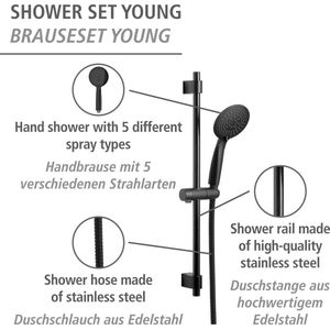 Young Douchestang - hoogwaardig roestvrij staal - modern mat zwart - 66 cm