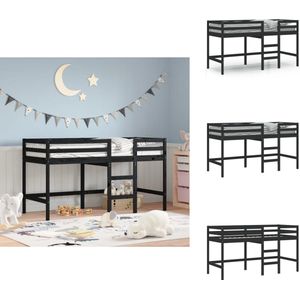 vidaXL Kinderhoogslaper - Kinderhoogslapers - Kinderbedframe - Kinderbed - Kinderhoogslaper met ladder 90x200 cm massief grenenhout zwart