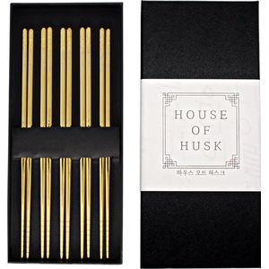 House of Husk Chopsticks Set - Koreaanse Eetstokjes - Vaatwasserbestendig - RVS - 5 Paar - Goud