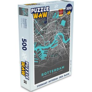 Puzzel Stadskaart - Rotterdam - Grijs - Blauw - Legpuzzel - Puzzel 500 stukjes - Plattegrond