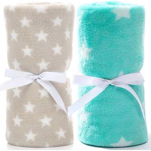 Zachte Babydeken 2-Pack voor Jongens en Meisjes - Pluche Kruipdeken in Grijs en Groen - 75cmx100cm