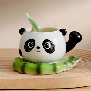 Leuke en knappe emaille panda - Keramische koffiekopjesset