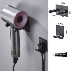 OWO - muurbeugel houder RVS met stekker houder geschikt voor Dyson supersonic haardroger HD01 HD02 HD03 HD04 HD07 Föhn - zwart