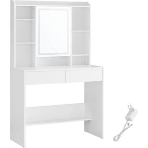 Witte Kaptafel - Spaanplaat Vanity - Make-up Bureau - Opbergorganisator - 40 cm x 90 cm x 144,7 cm - 31,6 kg - 100 kg laadvermogen