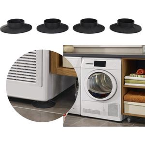 Anti-Trillingsdempers voor Wasmachines en Droger – Ø 10 x 1 cm – Set van 4 Schokdempers – Geluiddempend en Antislip – Beschermt Vloeren - Mat Zwart