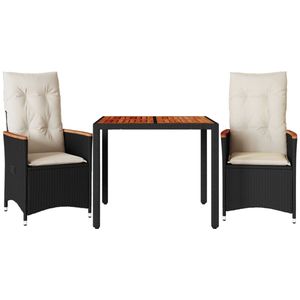 vidaXL Bistroset - Bistrosets - Loungeset - Tuinset - 3-delige Bistroset met kussens poly rattan zwart