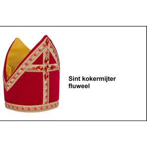 Luxe Kokermijter Sinterklaas ruitjesband fluweel rood - Sint nicolaas Sint 5 december thema feest party