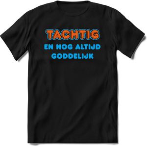 80 Jaar Goddelijk - Feest kado T-Shirt Heren / Dames - Blauw / Oranje - Perfect Verjaardag Cadeau Shirt - grappige Spreuken, Zinnen en Teksten. Maat XXL