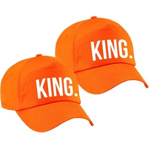 2x stuks king pet  / baseball cap oranje met witte bedrukking voor heren - Holland / Koningsdag - feestpet / verkleedpet