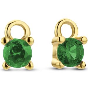 New Bling 9NB-0980 Zilveren Oorring Hangertjes - Dames - Zirkonia - 3 mm - Groen - Zilver - Gold Plated(Verguld/Goud op Zilver)