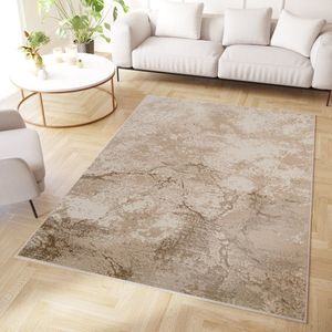 Tapiso Crystal Vloerkleed Beige Bruin Modern Laagpolig Kleed Tapijt Maat- 120x170