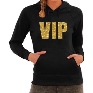 VIP goud glitter tekst hoodie zwart dames- zwarte fun sweater/trui met capuchon L