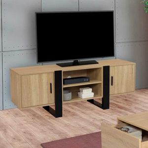 TV-kast Phoenix XL, 2 deuren, hout en zwart, 140 cm