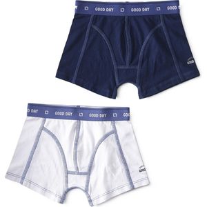 Little Label - boxershorts 2-pack - uni dark blue & white 4Y - maat: 98/104 - bio-katoen