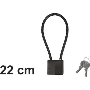 Boxus - Kabel slot met 2 sleutels - 22 cm lange kabel voor sluiten van deur, fiets, hekwerk, opslag, kast en pistolen of geweren - Hoge lange beugel slot met kabel - Zwart