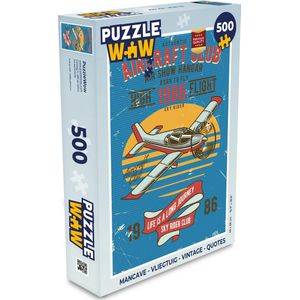 Puzzel Mancave - Vliegtuig - Vintage - Quotes - Legpuzzel - Puzzel 500 stukjes