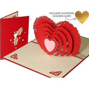 Popcards popupkaarten - Liefdeskaart I love you ik houd van je, groot rood hart Valentijn, Singles Day, Moederdag pop-up kaart inclusief sluitzegel gouden hart