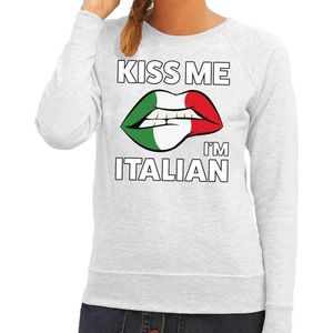 Kiss me I am Italian sweater grijs dames - feest trui dames - Italie kleding S