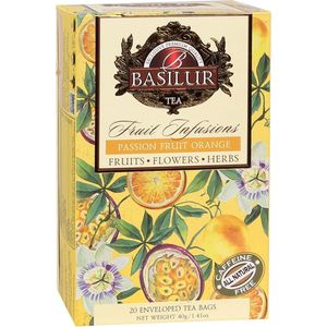 BASILUR Fruit Infusions - cafeïnevrije vruchtenthee met passievrucht-, mandarijn- en citrussmaken, in 20 x 2g zakjes.