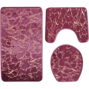 Luxe badmat- Badmatten set - Wc mat - Toiletbril hoes - Toiletmat - Badkamer mat - Rood met goud - Antislip - Zacht - Kwaliteitsmat - 90 x 60