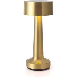 Tafellamp Oplaadbaar – Goud - LED - 3 Lichtkleuren - Acryl + Metaal - USB C oplaadbaar – Anti Slip - Dimbaar - Bureaulamp - Nachtlamp – Touch lamp - 21 cm