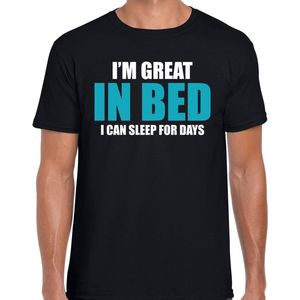 Great in bed / Geweldig in bed fun tekst slaapshirt / pyjama shirt - zwart - heren - Grappig slaapshirt / slaap kleding t-shirt XXL
