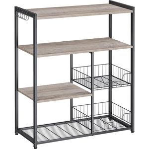 Keukenrek – Keukenkast – Opbergkast – 4 niveaus – Metalen frame – Houten planken – Grijs