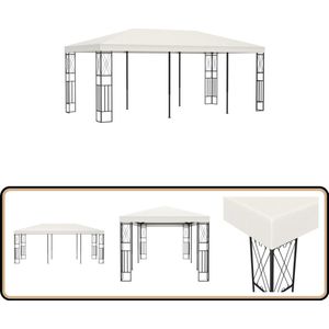 vidaXL Prieel 3x6 m - Stof Crème - Sterk Frame Tuinpaviljoen - Tuinkamer - Overkapping - Parasol - Buitendining