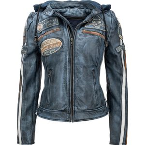 Urban 5884® - Fifty Eight - Dames Motorjas - Met Protectie - Rund Leer - Denim - Blauw - Maat 5XL