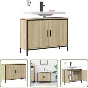 The Living Store Wastafelkast 80x30x60 cm bewerkt hout sonoma eikenkleurig - Wastafelkast - Badkamerkast - Sonomane Eiken - Houten Kast - Opslagoplossing