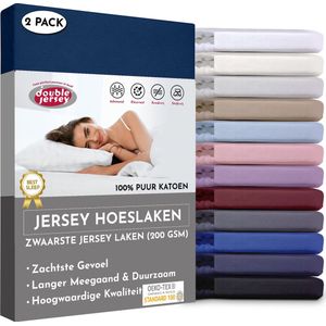 Double Jersey Hoeslaken - Hoeslaken (2 Pack) 90x200+30 cm - 100% Katoen  Marine Blauw