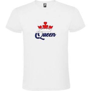 Wit T shirt met print van de tekst "" Queen “ Logo print Rood Wit Blauw size S