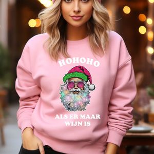 Foute kersttrui- Hohoho Als er maar wijn is- roze sweater- maat S