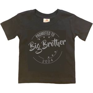 Shirt Aankondiging zwangerschap Promoted to Big Brother 2024 | korte mouw | Zwart/grijs | maat 98/104 zwangerschap aankondiging bekendmaking Baby big bro brother Grote Broer