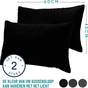 Kussensloop (Set van 2) – Zwart Katoen - Voor Kussens 40 x 60 cm - 100% Jersey Katoen - Beddengoed Dubbel Bed Kussensloop - Kussenbeschermer - Bestendig en Hypoallergeen