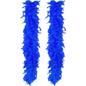 Boland Carnaval verkleed boa met veren - 2x - blauw - 180 cm - 80 gram - Glitter and Glamour