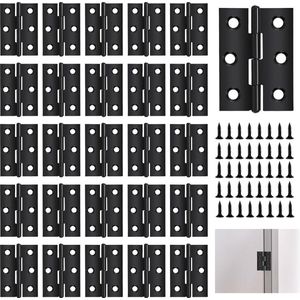 Inklapbare scharnieren, 44 mm x 31 mm, 30 stuks, zwart, roestvrij staal, scharnieren, pianoband, scharnieren, deurscharnieren, scharnierband, klein, voor houten deuren, kasten, deuren en laden