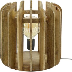 Tafellamp Stripes | 1 lichts | massief mango hout | Ø 35 cm | natuurlijk design | woonkamer / kantoor | sfeerverlichting