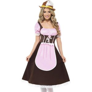Lange Tiroler jurk in roze en bruin - Oktoberfest dirndl verkleedkleding maat 48-50