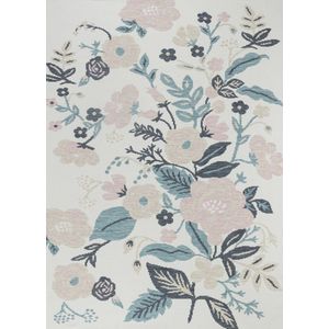 SURYA - SHIFU - Stijlvol lichtblauw tapijt met bloemenmotief - Voor binnen en buiten