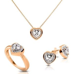 Diamonfire zilveren sieradenset - Maat 16.0 - Ring, Collier, Oorbellen - Hart