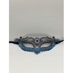 Blauw kanten masker Merletto met strass - Kanten masker voor dames - vrouwen masker van kant in blauw met strass - Gemaskerd bal masker