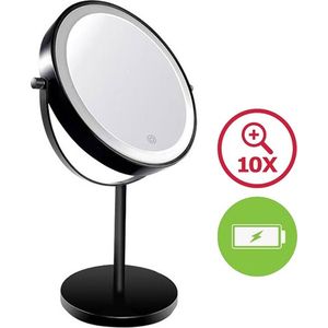 Make Up Spiegel Rond 10x Vergroting - Ingebouwde Batterij - LED Verlichting - Zwart