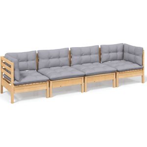 vidaXL Loungeset - 4-delig - Grijs - Grenenhout Loungeset - Tuinset - Tuinmeubel - Hout Meubel - Grenenhout