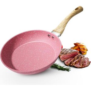 Roze pannenset 6-delige braadpan set met deksel pan gecoat 20 + 24 + 28 cm pan voor inductie PFOA-vrij geschikt voor alle warmtebronnen