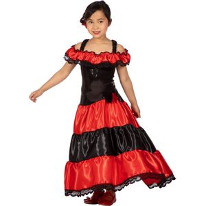 Wilbers & Wilbers - Spaans & Mexicaans Kostuum - Bonita Danseres Ole - Meisje - Rood, Zwart - Maat 152 - Carnavalskleding - Verkleedkleding