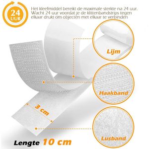 Klittenband Zelfklevend 12 stuks, 30 x 100 mm Extra Sterk, Dubbelzijdig Klittenband Hook and Loop Tape (Wit, 12 stuks 30 x 100 mm)