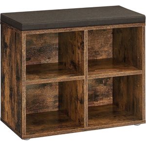 Vintage bruin-kastanjebruine schoenenbank - opbergbank - met schuim gevoerde zitting - spaanplaatconstructie - 30,5 cm x 59,6 cm x 48 cm