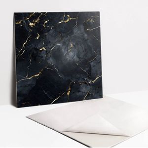 Tulup PVC Tegels - Marmer Met Goud Vinyl Tegels - 30 cm x 30 cm - Zwart Wand PVC Tegels - 9 stuks - Glamour Plaktegels - Vinyl Tegels Zelfklevend - Plaktegels keuken en Badkamer